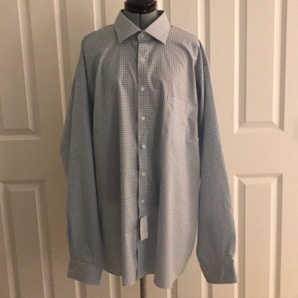 New Michael Kors Light Blue Pattern Check Shirt Size 19 38/39 Big & Tall